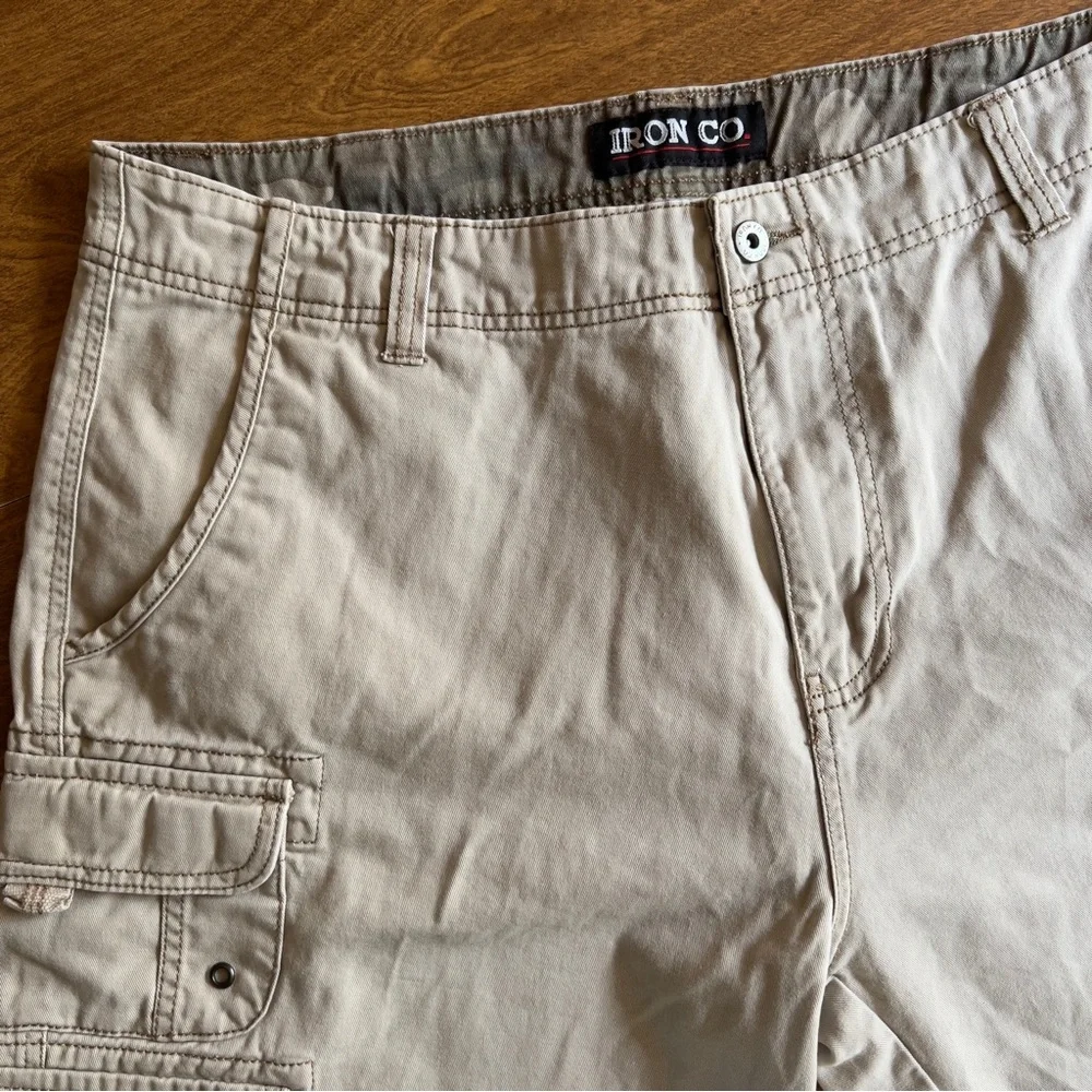 IRON CO. Mens Khaki Beige Canvas 100% Cotton Cargo Utility Shorts size 38